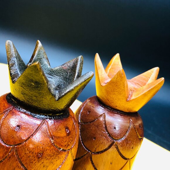 Vintage Wooden Pineapple Fruit Candleholder PAIR Tropical Tiki Bar Room Decor - Picture 5 of 10